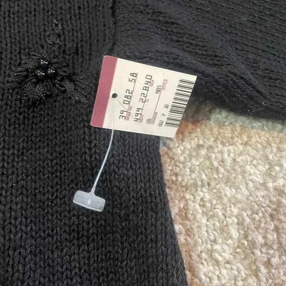 NWT Vintage 90s Black Dark Academia Floral Embroidered Knit Cardigan - Picture 7 of 14